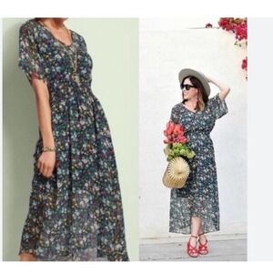 CAbi Floral Maxi Dress in Navy with Multicolor Floral Print